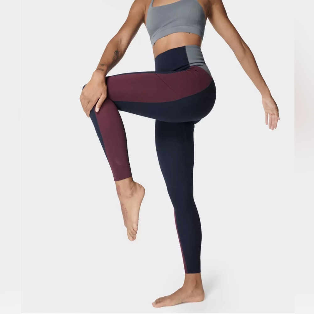Sweaty Betty Power leggings color block Navy 7/8 length Small